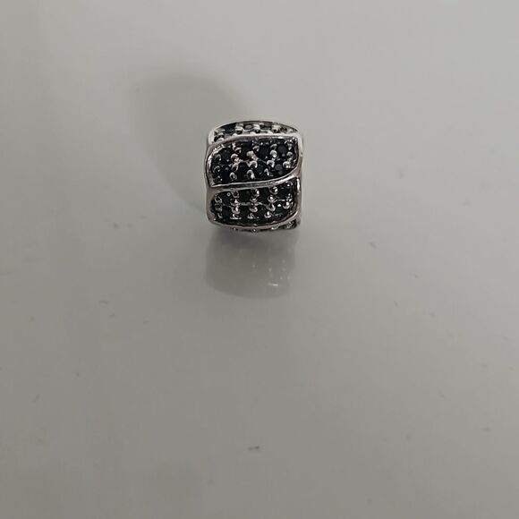 925 Sterling Silver Sparkling Black Stone Charm Silver - Picture 9 of 16